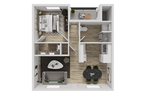Floor plan for 1 bed, 1 bath, 650 sqft